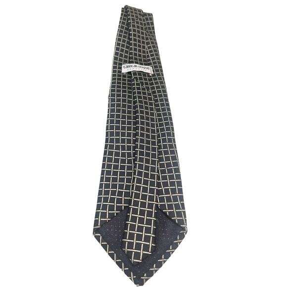 Giorgio Armani Cravatte Geometric Navy Blue Tie Made In Italy - Picture 2 of 4